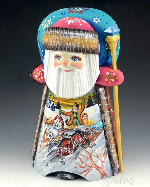Happy Blue Eyed Russian Santa with Winter Scenes