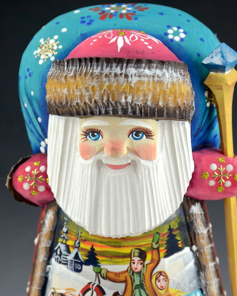 Happy Blue Eyed Russian Santa with Winter Scenes