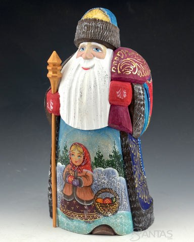 Blue and Gold Russian Santa with Girl