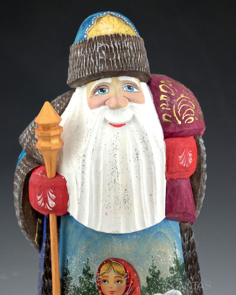 Blue and Gold Russian Santa with Girl