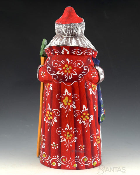 Small Red Russian Santa with Winter Scene