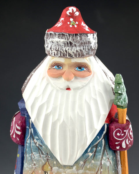 Small Red Russian Santa with Winter Scene