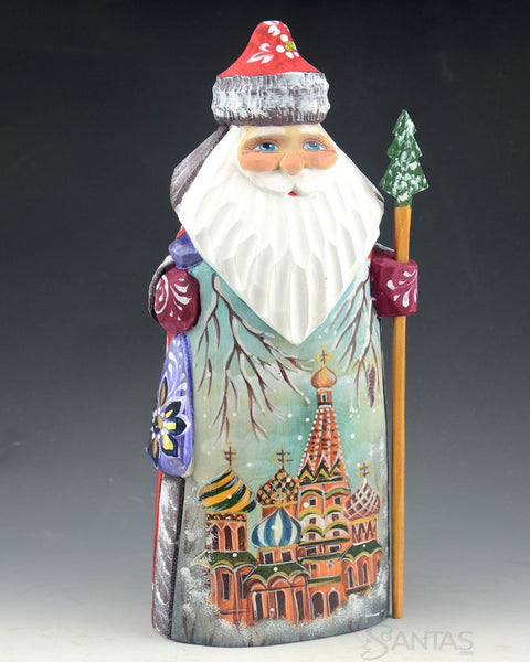 Small Red Russian Santa with Church Scene
