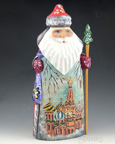 Small Red Russian Santa with Church Scene