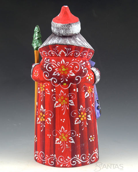 Small Red Russian Santa with Church Scene
