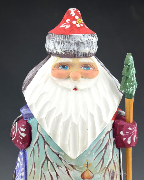 Small Red Russian Santa with Church Scene