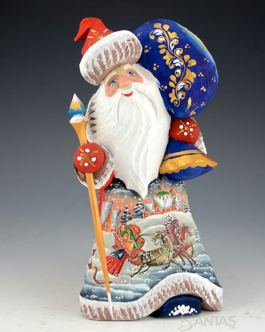 Red Russian Santa Walking with Toy Bag