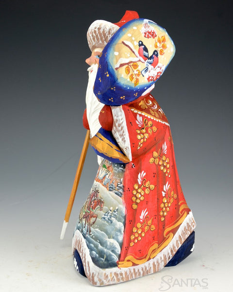 Red Russian Santa Walking with Toy Bag