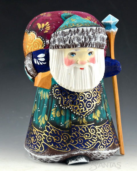 Colorful Teal and Gold Cute Little Russian Santa