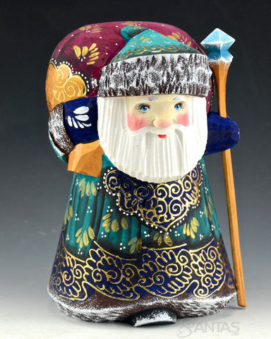Colorful Teal and Gold Cute Little Russian Santa
