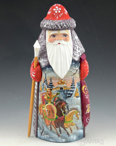 Small Red Russian Santa with Troika Scene