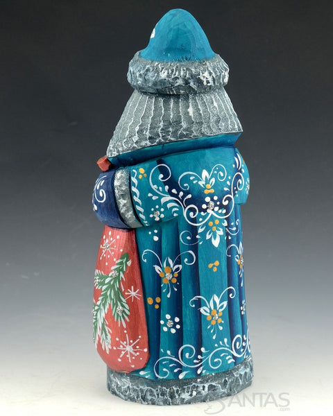 Small Blue Russian Santa with Troika Scene