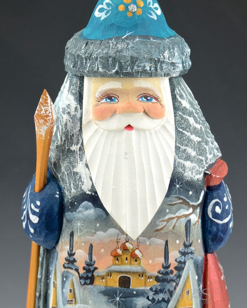 Small Blue Russian Santa with Troika Scene