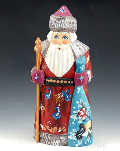 Small Blue Eyed Russian Santa with Birds
