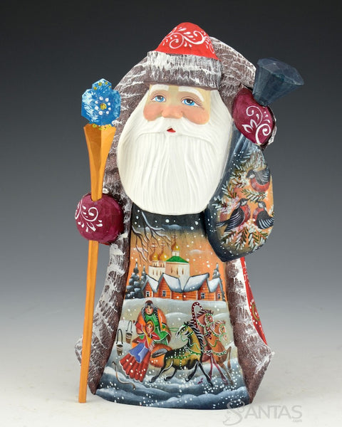 Russian Santa with Troika and Birds on Toy Bag