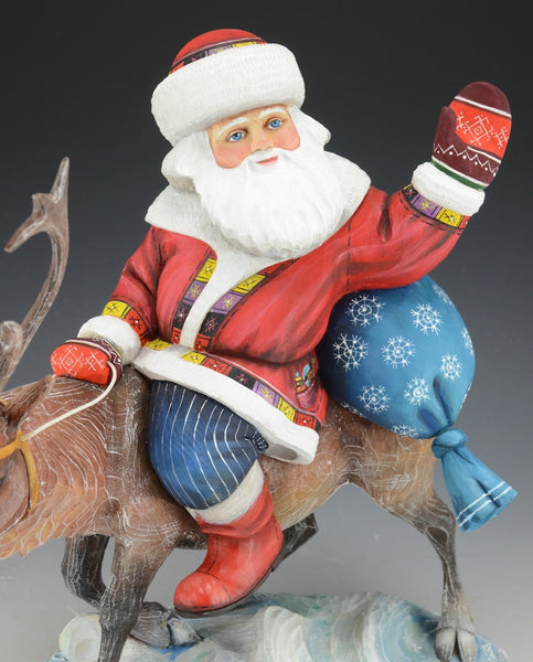 Santa's Favorite Reindeer - Carved Russian Santa