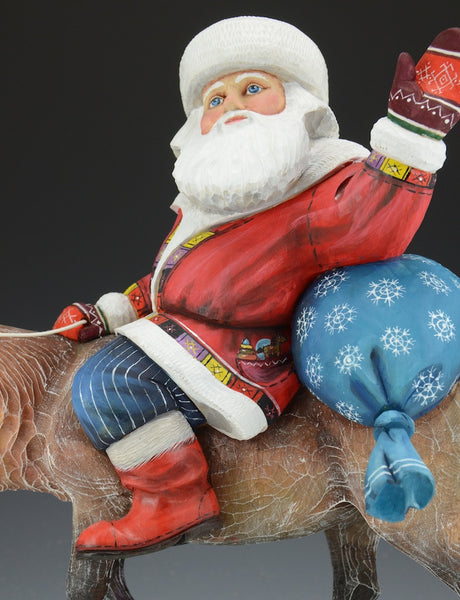 Santa's Favorite Reindeer - Carved Russian Santa