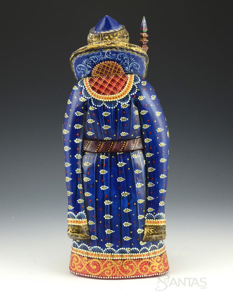 Blue and Gold Trimmed Russian Santa with Staff