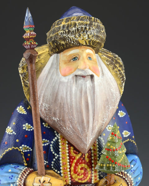 Blue and Gold Trimmed Russian Santa with Staff
