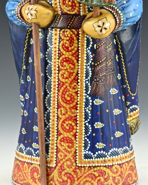 Blue and Gold Trimmed Russian Santa with Staff