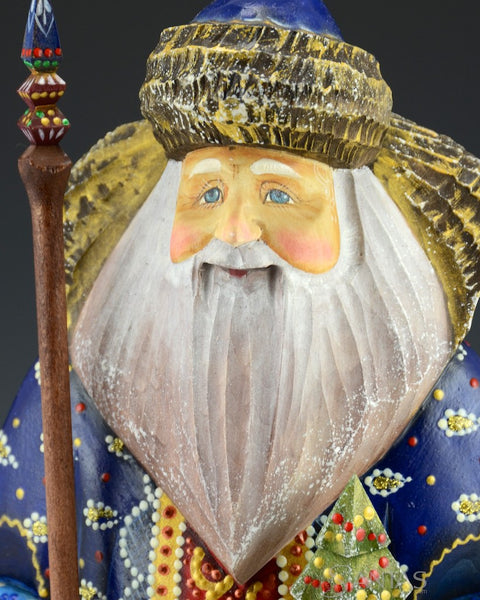 Blue and Gold Trimmed Russian Santa with Staff