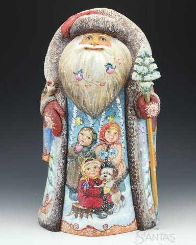 Blue Eyed Russian Santa with Children and Nature