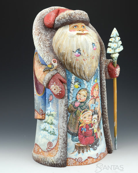 Blue Eyed Russian Santa with Children and Nature