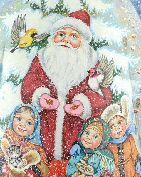 Blue Eyed Russian Santa with Children and Nature
