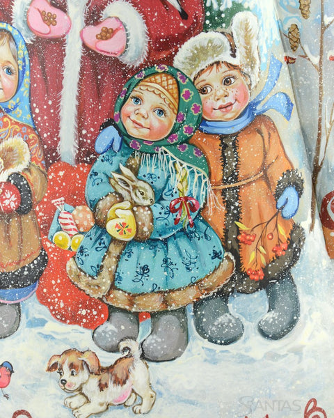 Blue Eyed Russian Santa with Children and Nature