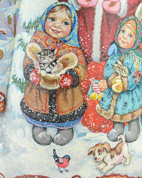 Blue Eyed Russian Santa with Children and Nature