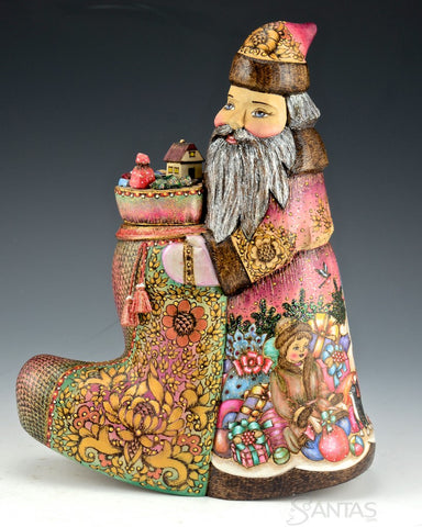 Wood Burned Rocking Santa with Christmas Stocking