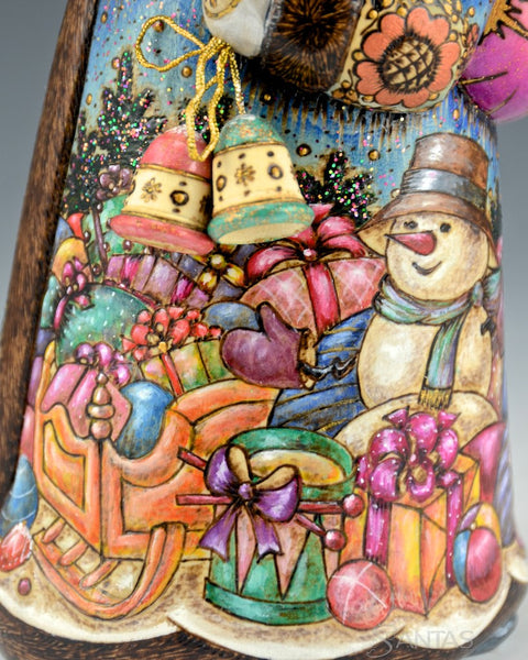 Wood Burned Scenic Russian Santa on Sleigh