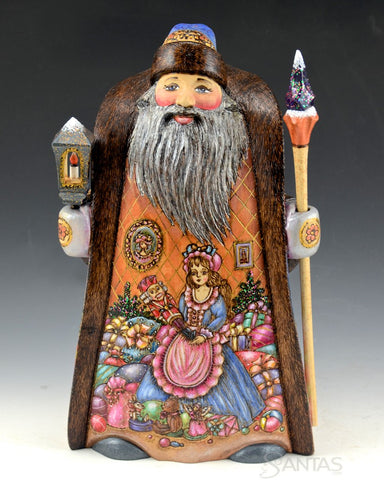 Wood Burned Russian Santa with Lantern and Nutcracker