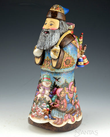 Russian Scenic Wood Burned Santa with Toys