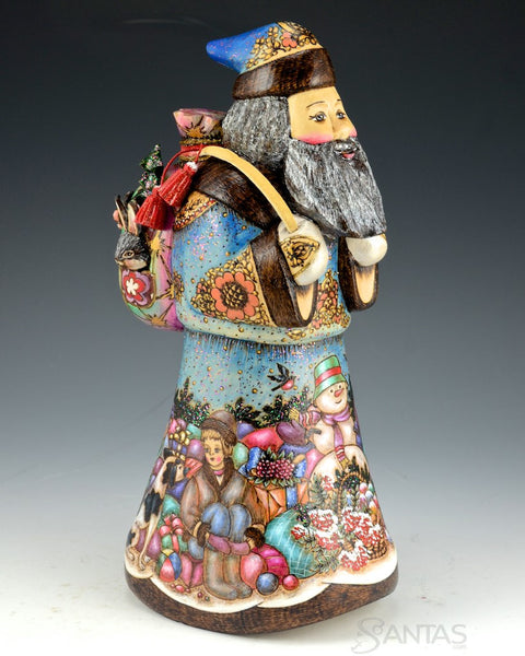 Russian Scenic Wood Burned Santa with Toys