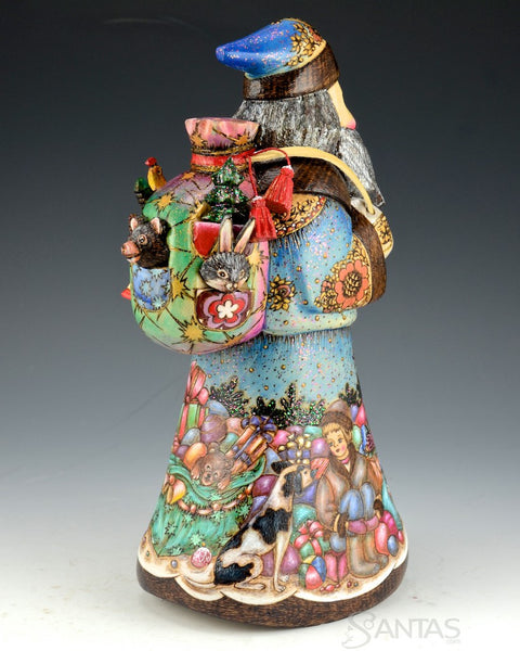 Russian Scenic Wood Burned Santa with Toys