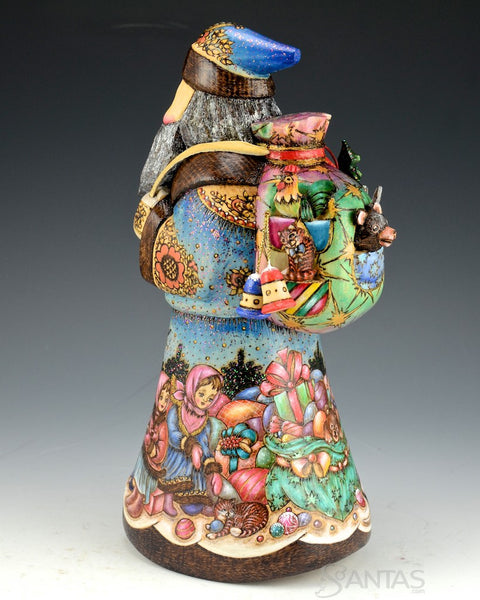 Russian Scenic Wood Burned Santa with Toys