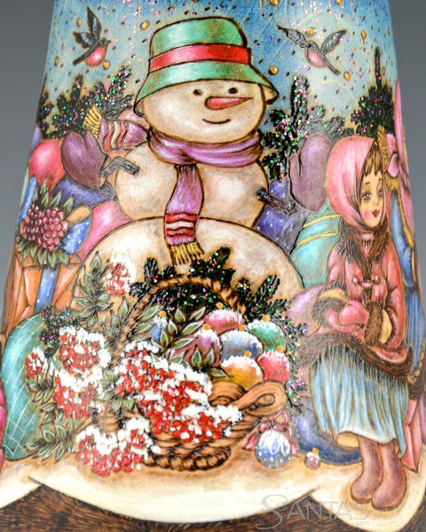 Russian Scenic Wood Burned Santa with Toys