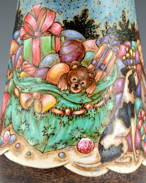 Russian Scenic Wood Burned Santa with Toys