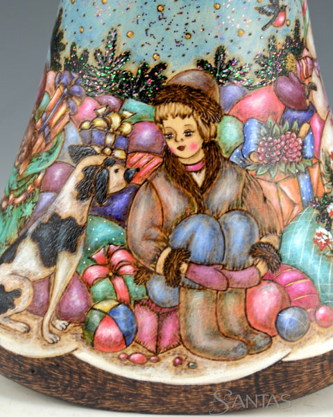 Russian Scenic Wood Burned Santa with Toys