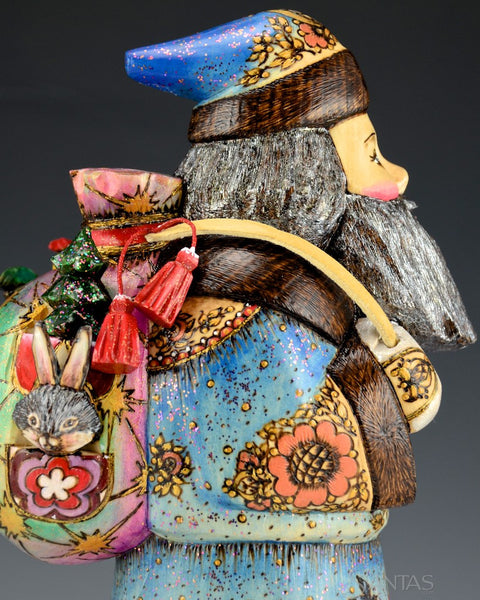 Russian Scenic Wood Burned Santa with Toys