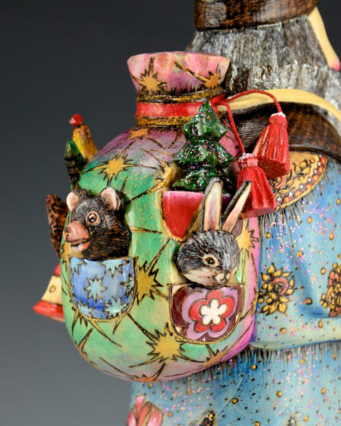 Russian Scenic Wood Burned Santa with Toys