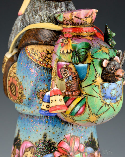 Russian Scenic Wood Burned Santa with Toys