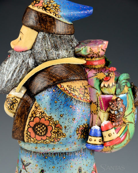 Russian Scenic Wood Burned Santa with Toys