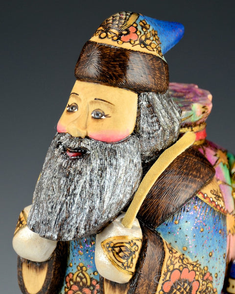 Russian Scenic Wood Burned Santa with Toys