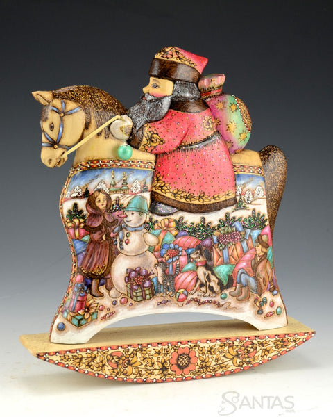 Rocking Horse Santa with Wood Burned detailing