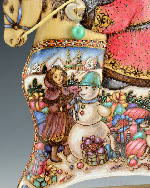 Rocking Horse Santa with Wood Burned detailing