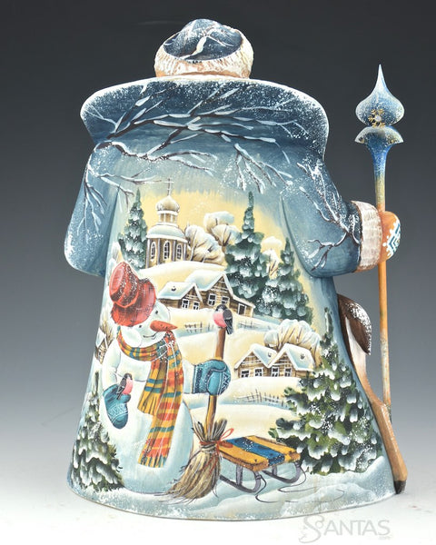 Scenic Russian Santa with Child and Relief Carved Deer