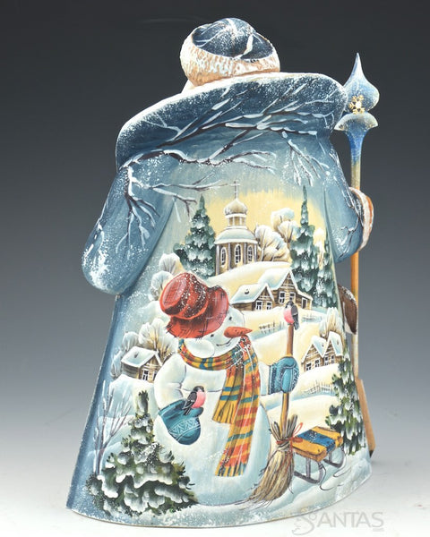 Scenic Russian Santa with Child and Relief Carved Deer