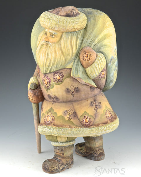 Heavy Load Watercolor Painted Russian Santa with Scenic Toybag